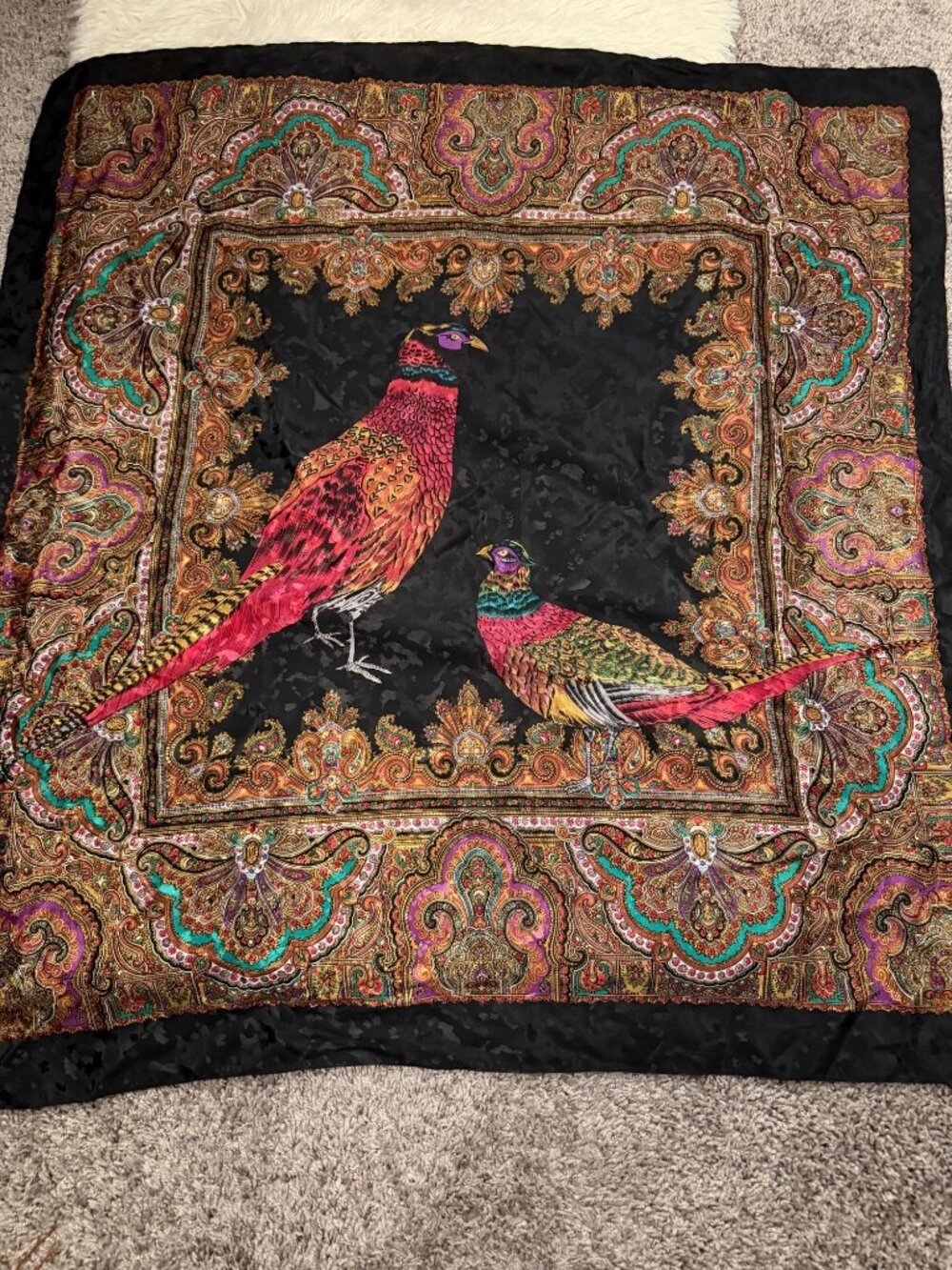 Vintage Units Rayon Square Scarf Pheasant Birds Theme
